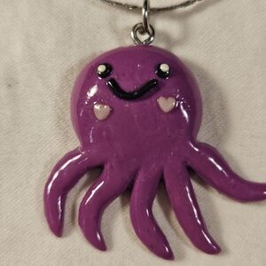 Purple Octopus Pendant 24 Inch Silver Toned Chain